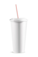 White paper cup with lid, detailed vector illustration