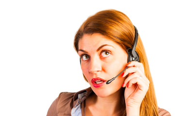 operator with headset on white background in studio