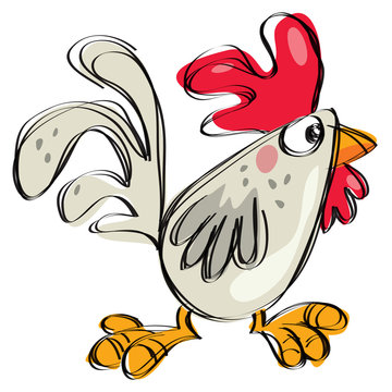 Cartoon baby rooster naive childish drawing style isolated white