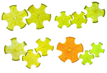 Fototapeta na wymiar Set of gear drive made of lemon slices isolated on white, health