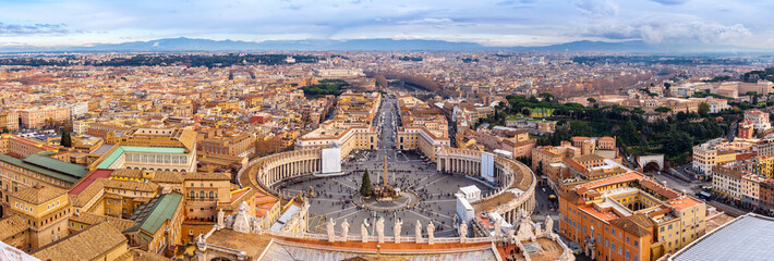 Saint Peter's Square in Vatican and aerial view of Rome