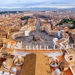 Tafelkleed Sint-Pietersplein in Vaticaan en luchtfoto van Rome © Sergii Figurnyi