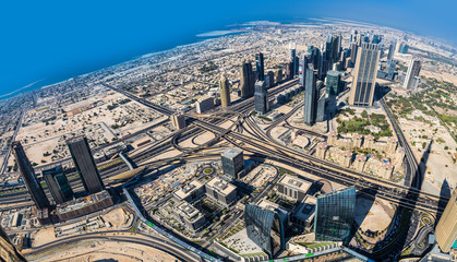 Dubai downtown. East, United Arab Emirates architecture. Aerial