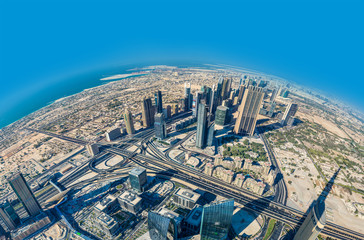 Dubai downtown. East, United Arab Emirates architecture. Aerial