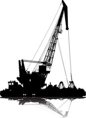 Vector silhouette of floating port crane