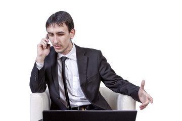Businessman persistently convinces the client by phone