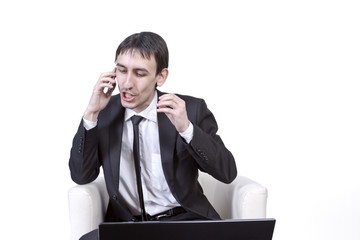 Businessman persistently convinces the client by phone