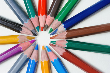 Fototapeta premium Group of color pencils on light background