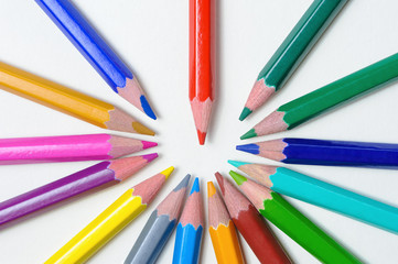 Naklejka premium Group of color pencils on light background