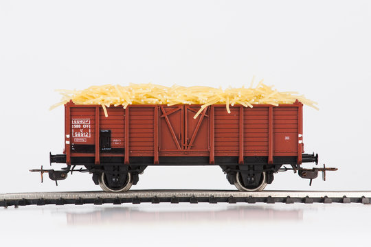 toy rail car with pasta three