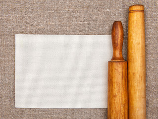 Kitchen utensils and canvas on the burlap