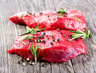 raw meat with rosemary