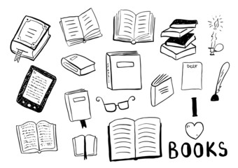 Set of books doodles