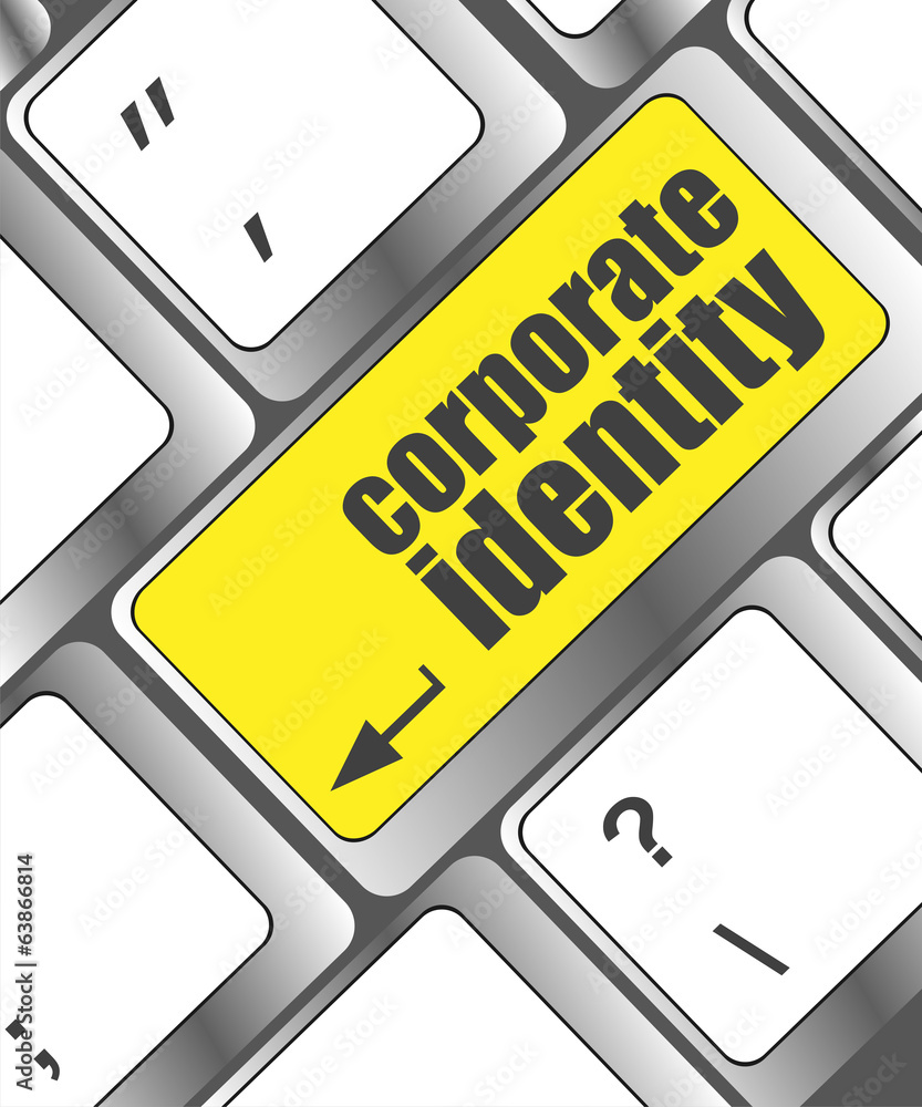 Poster corporate identity button on computer keyboard key