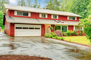 Red clapboard siding house