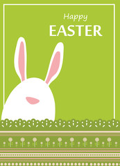 Vector Easter bunny looking out a green retro background