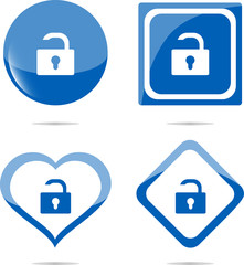 stickers set with open lock, security concept