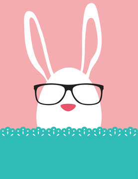 Background and greeting card with hipster Easter rabbit
