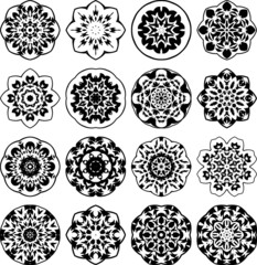 Ornamental round floral decors. Set of 16  ornaments.