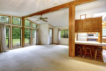 Empty living room in farm house