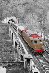 Electric locomotive on black and white background