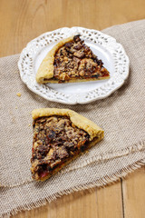 Mushrooms galette on wooden table