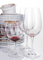 Dirty dishes isolated on white