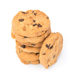Chocolate chip cookies isolated on white background.