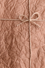 String tied in  bow on brown paper packaging close-up