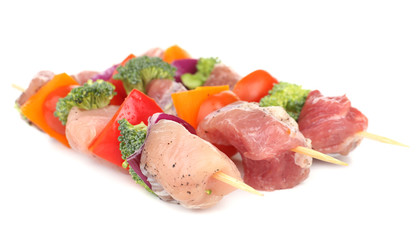 Raw pork kebab isolated on white
