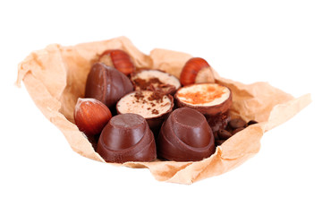 Tasty chocolate candies, isolated on white