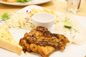 Steak fish and chicken