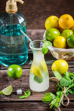 Ingredients for a fresh cold drink lemon