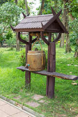 Wooden barrels for water storage in the garden