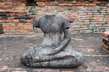 Ruins of ancient broken buddha at Ayuttaya, Thailand