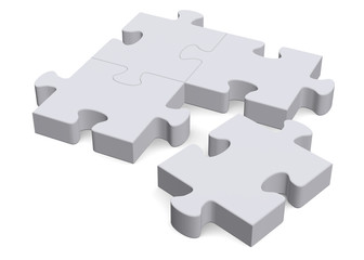 3d puzzle with missing piece on white, perspective