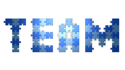3d team text assembled of puzzles