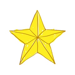 Hand drawn gold star on white