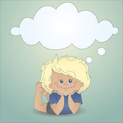 Cartoon boy with a thought bubble