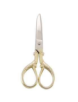 Gold Scissors On Isolated Background