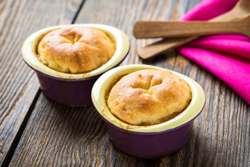 Whole beef pot pie in ramekin