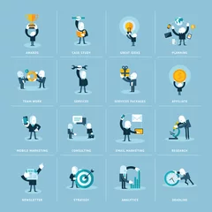 Fotobehang Set of flat design icons for business © PureSolution