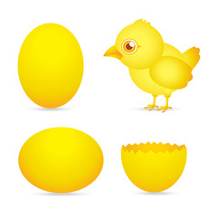easter day, golden chicken baby cartoon character with egg