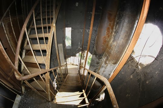 Interior of damaged water tower.