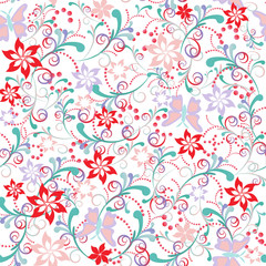 Butterfly Flower Seamless Pattern - Illustration