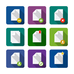 Document. Set of flat long shadow icons. Eps10 vector