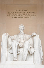 The statue of Abraham Lincoln inside Lincoln Memorial in Washing