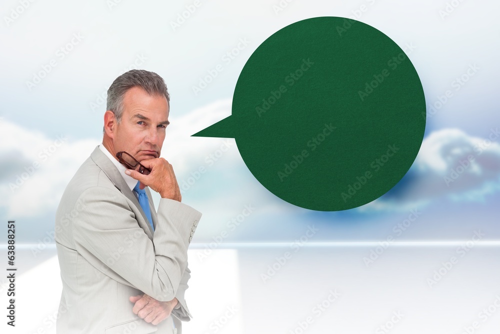 Poster composite image of thinking businessman with speech bubble