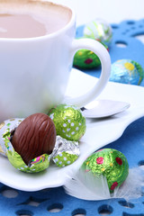 Chocolate Easter eggs and coffee