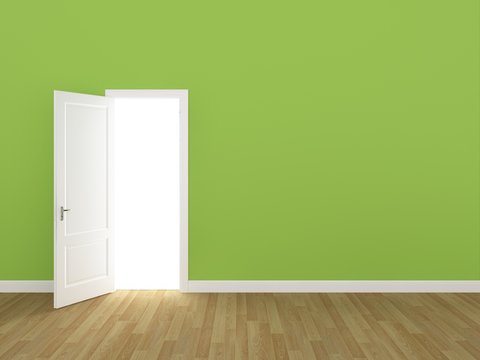 door open on lemon green wall ,3d 